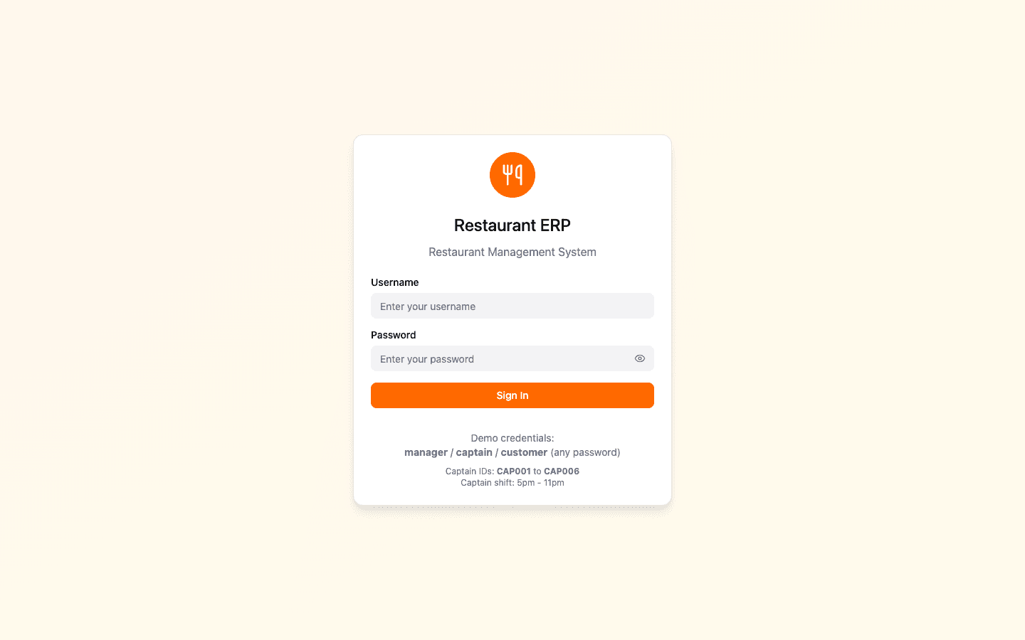 Restaurant ERP — Operations dashboard